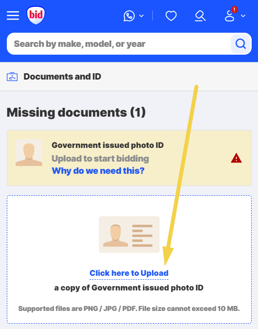 How do I upload my government issued photo ID mob2