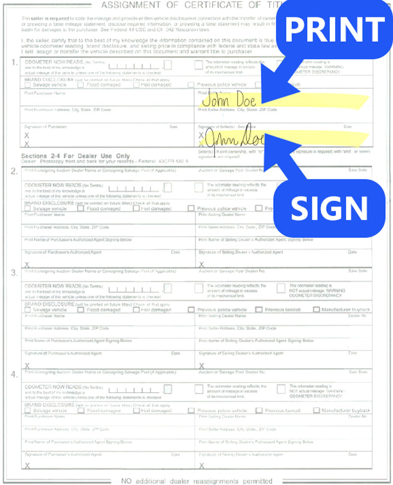 assignment of certificate of title wisconsin